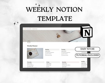 Modelo de planejador semanal do Notion - modelo de noção, painel de noção, estética de noção, calendário de noção, lista de compras, planejador de noção