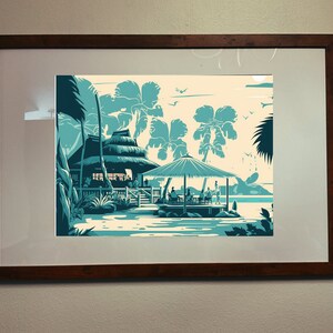 Island Retreat&quot; - Digital Download Illustration of a Tropical Resort Bar