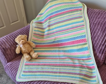 Crochet Striped Cot Blanket // Ready Made // Baby Blanket // Baby Shower Gift // Baby Girl