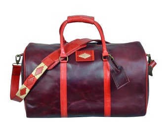 Countrypride Handmade Leather Duffle Bag/Travel Bag Salsa Red