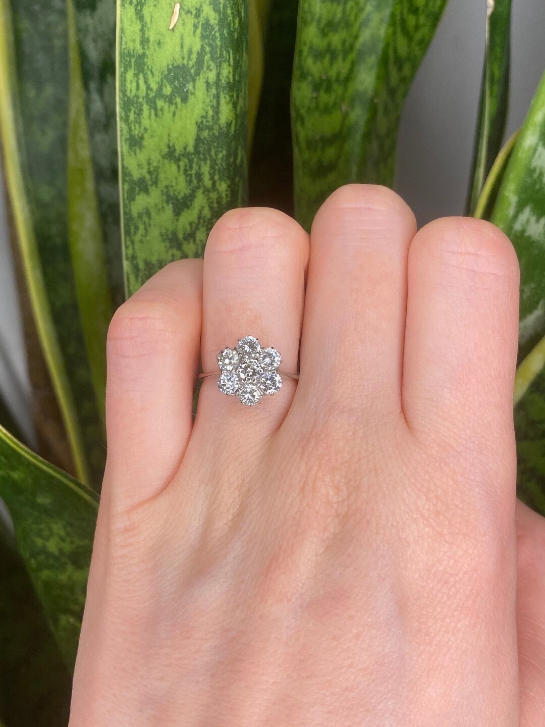 18ct White Gold Diamond Flower Ring Etsy