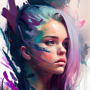 Abstract Art Girl Pastel Digital Print Anime Vibrant Vivid Aura 3D Retro Vintage Custom Painting Poster Decor Wall Art Download Modern Gift
