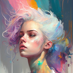 Abstract Art Girl Pastel Digital Print Anime Vibrant Vivid Aura 3D Retro Vintage Custom Painting Poster Decor Wall Art Download Modern Gift
