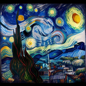 Starry Night 3D Abstract Digital Print Vibrant Vivid Aura Retro Vintage Custom Painting Poster Decor Wall Art Download Modern