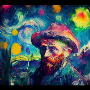 Starry Night 3D Abstract Digital Print Vibrant Vivid Aura Retro Vintage Custom Painting Poster Decor Wall Art Download Modern