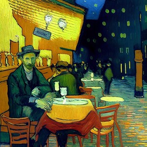 Cafe Terrace 3D Abstract Digital Print Vibrant Vivid Aura Retro Vintage Custom Painting Poster Decor Wall Art Download Modern