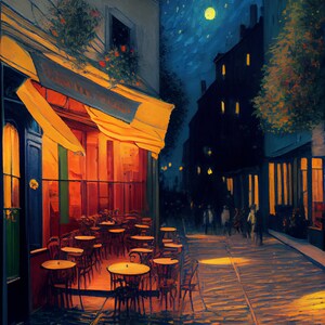 Cafe Terrace 3D Abstract Digital Print Vibrant Vivid Aura Retro Vintage Custom Painting Poster Decor Wall Art Download Modern