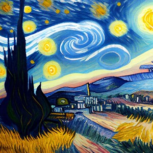 Starry Night 3D Abstract Digital Print Vibrant Vivid Aura Retro Vintage Custom Painting Poster Decor Wall Art Download Modern