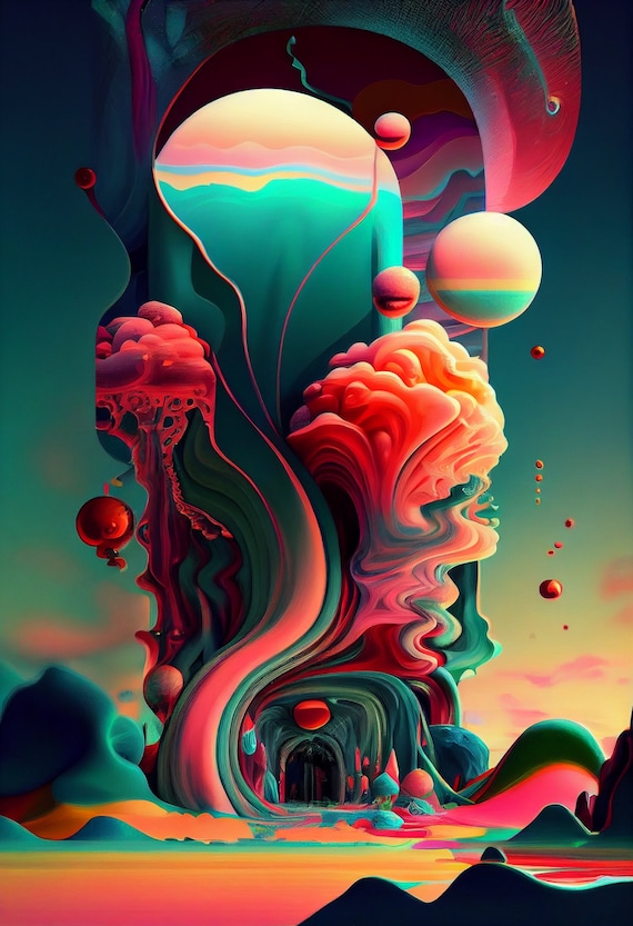 Abstract Art Digital Print Vibrant Vivid Aura Cool Psychedelic 3D Retro Vintage Custom Painting Poster Decor Wall Art Download Modern