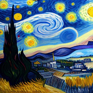 Starry Night 3D Abstract Digital Print Vibrant Vivid Aura Retro Vintage Custom Painting Poster Decor Wall Art Download Modern