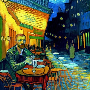 Cafe Terrace 3D Abstract Digital Print Vibrant Vivid Aura Retro Vintage Custom Painting Poster Decor Wall Art Download Modern