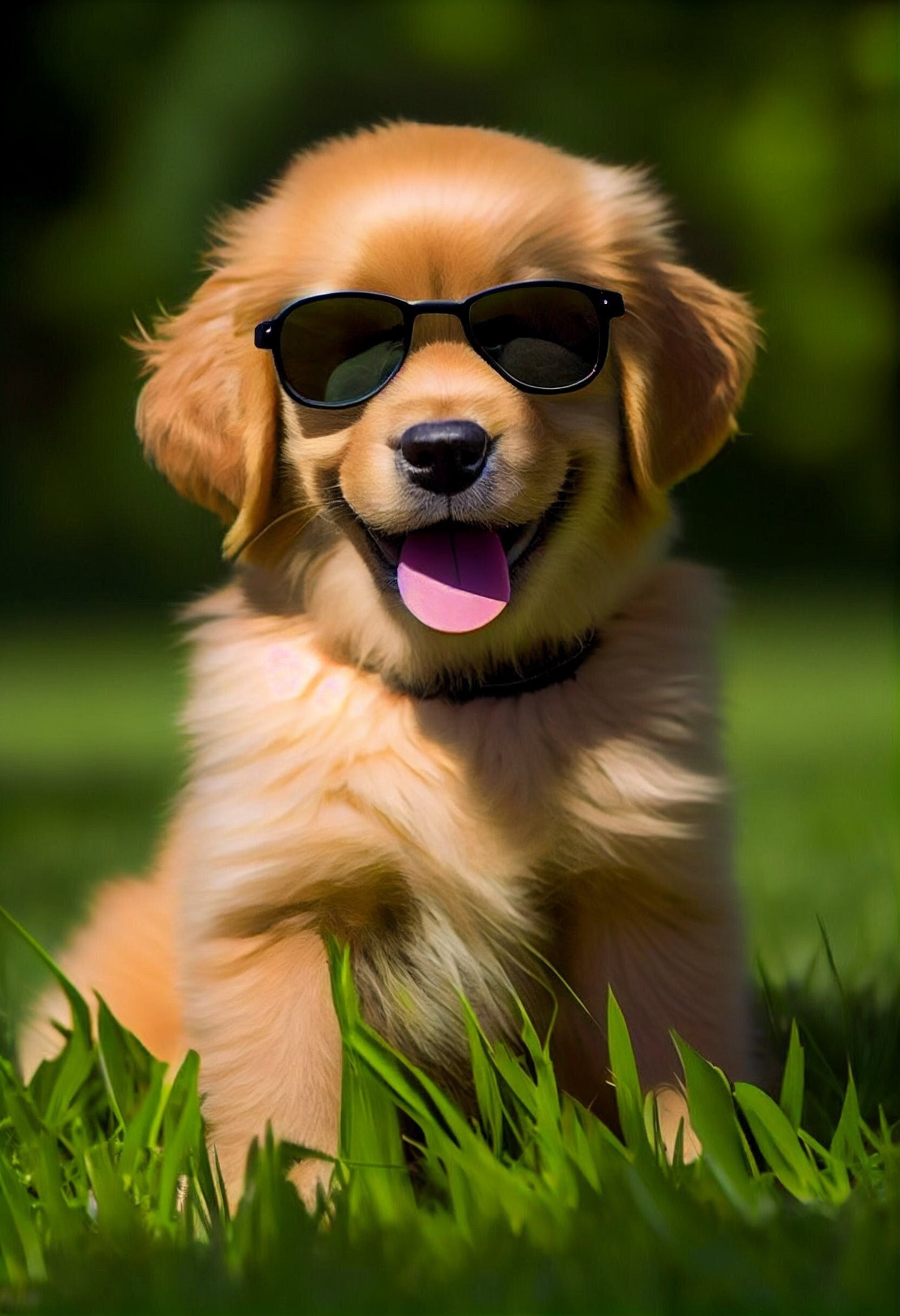 Cute Puppy with Sunglasses Smiling Golden Retriever Adorable Happy Labrador  Funny Dog Animal Nursery Digital Print Home Decor Wall Art Gift