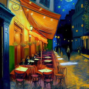 Cafe Terrace 3D Abstract Digital Print Vibrant Vivid Aura Retro Vintage Custom Painting Poster Decor Wall Art Download Modern