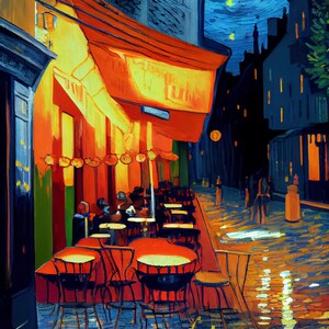 Cafe Terrace 3D Abstract Digital Print Vibrant Vivid Aura Retro Vintage Custom Painting Poster Decor Wall Art Download Modern