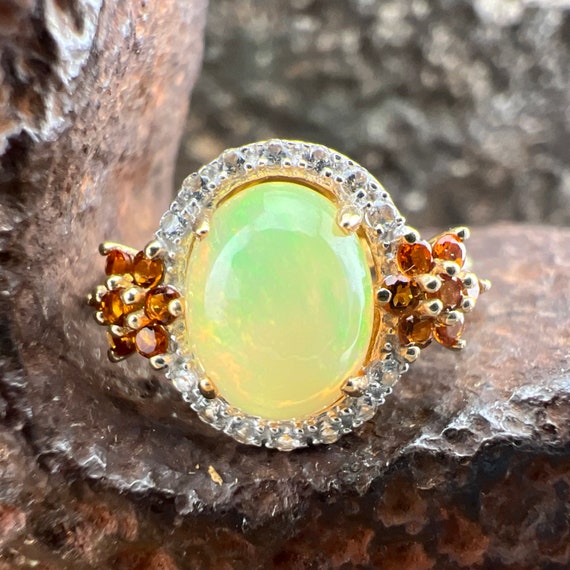 Vintage Estate 10k Opal with White Topaz Halo and 