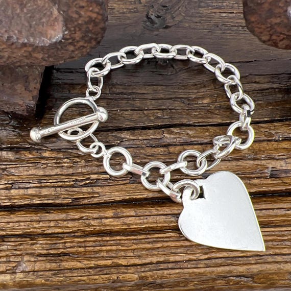 アクセサリー A&G The Lion Heart 90s bracelet original Vintage 90's Heavy 925 Sterling Silver Toggle Bracelet With Heart