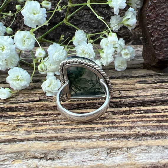 Vintage Estate Moss Agate 925 Sterling Silver Ring - image 3