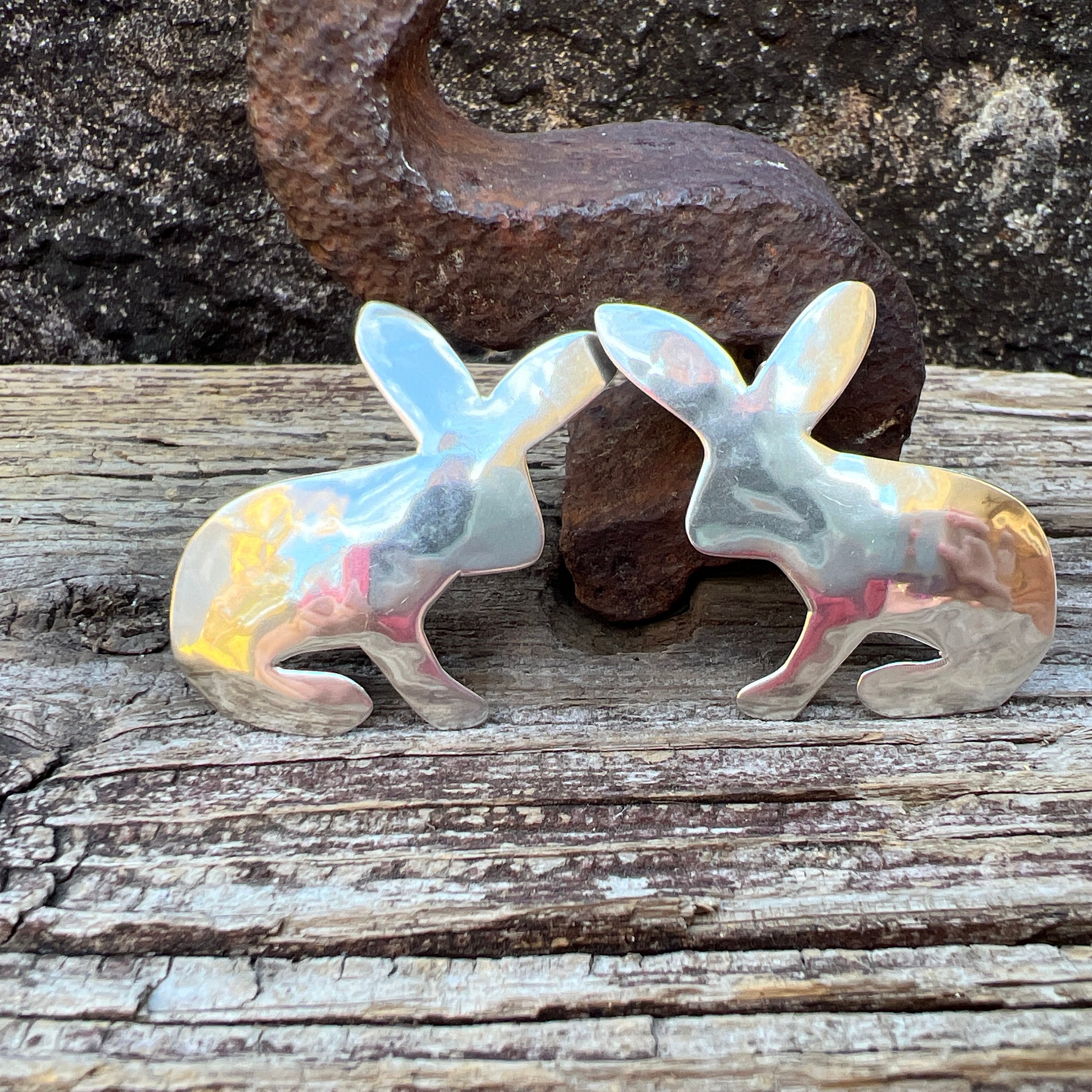 Vintage Estate Large Bunny Rabbit 925 Sterling Silver Stud