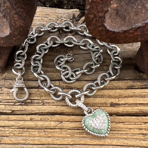 Vintage Estate Judith Ripka Jade Heart & Cubic Zirconia Oval