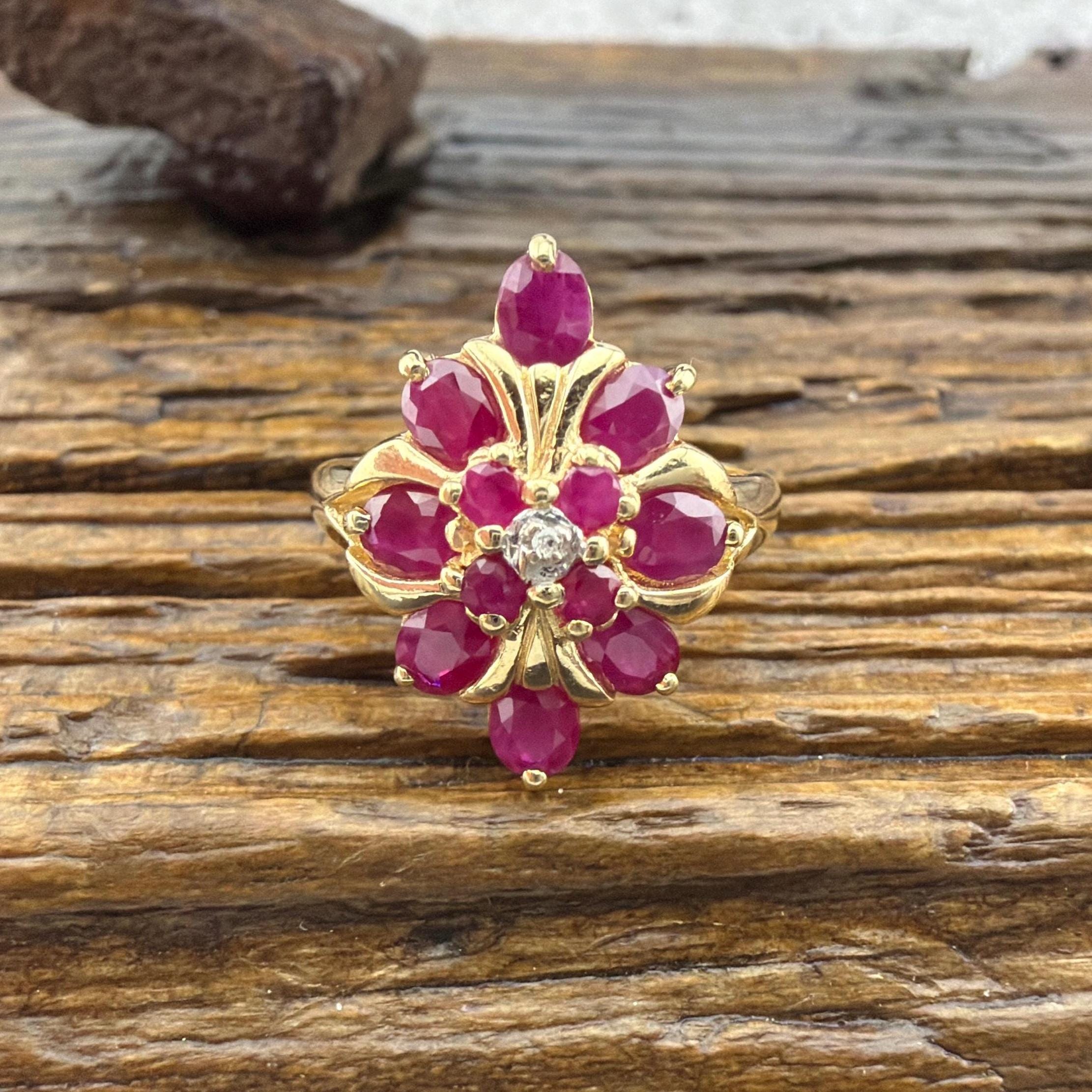 14K Ruby and Diamond Art Deco Yellow Gold Ring - US Size 6.75 - Vintage ...