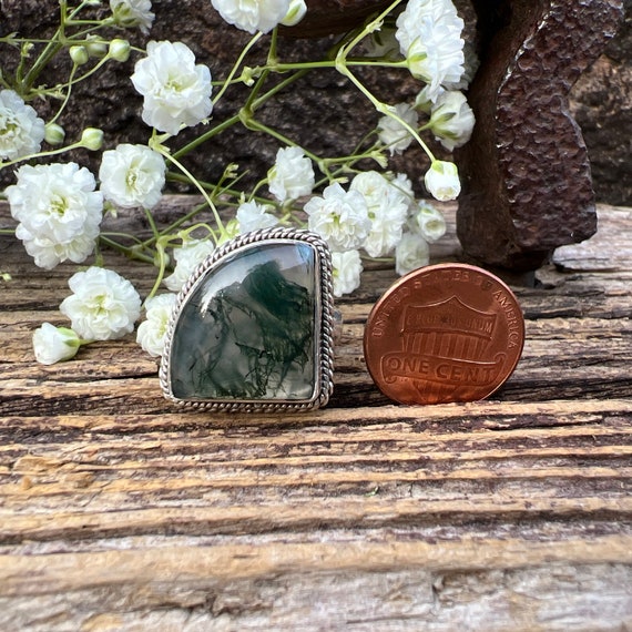 Vintage Estate Moss Agate 925 Sterling Silver Ring - image 7