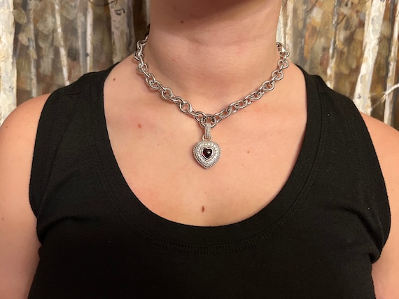 Estate Judith Ripka Purple Garnet Heart & Cubic Zirconia Oval Link