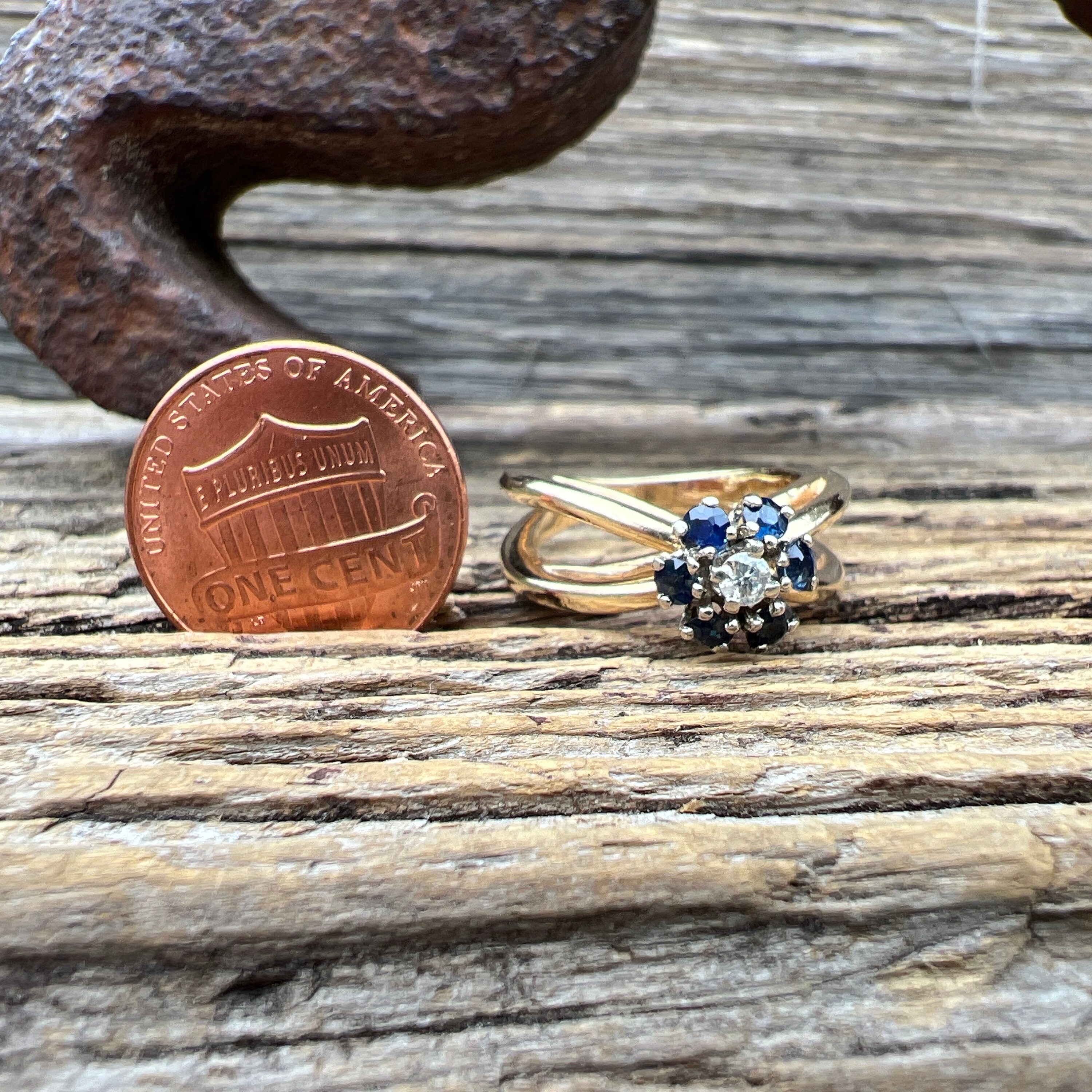 Vintage Estate 14k London Blue Topaz and Diamond Flower Gold Splint ...