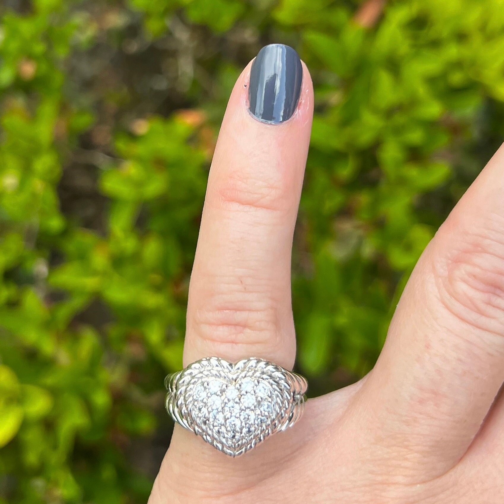 Vintage Estate Judith Ripka Cubic Zirconia Pave Heart 925 Sterling