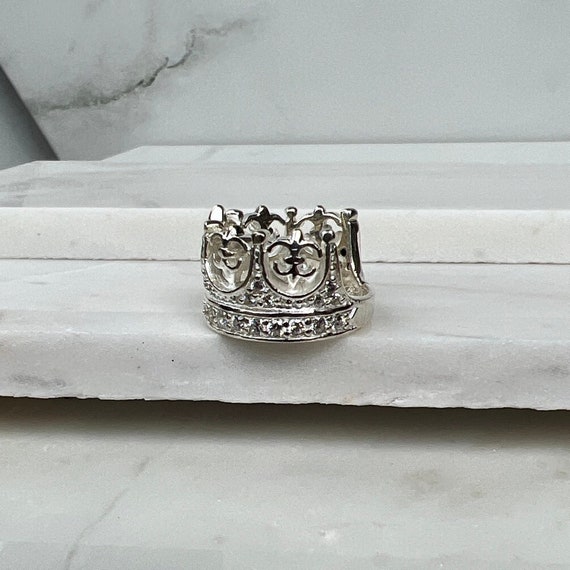 Sterling Silver Cubic Zirconia Crown Ring - image 2