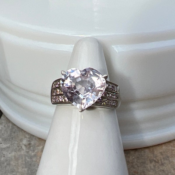 Vintage Synthetic Pale Pink Sapphire & Pink Ice (Pink Cubic Zirconia) Multi Stone 925 Sterling Silver Ring