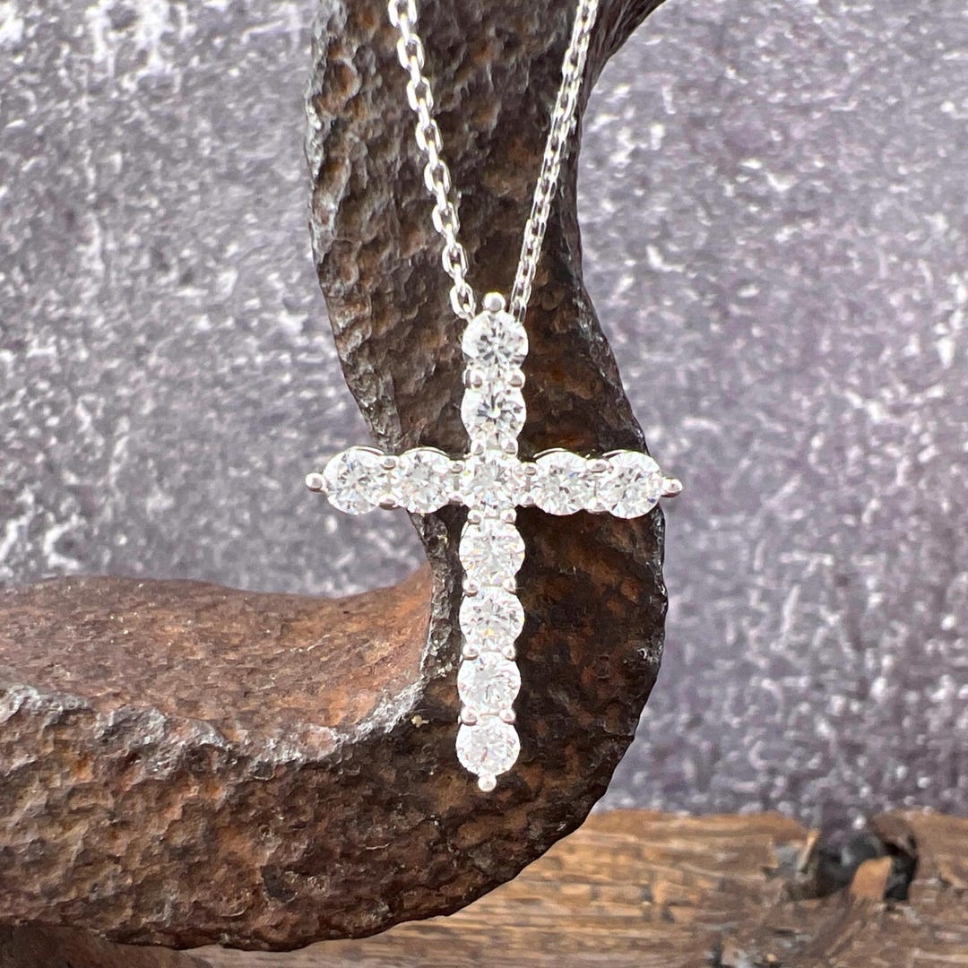 Lab Grown Diamond 925 Sterling Silver Cross Pendant With Necklace