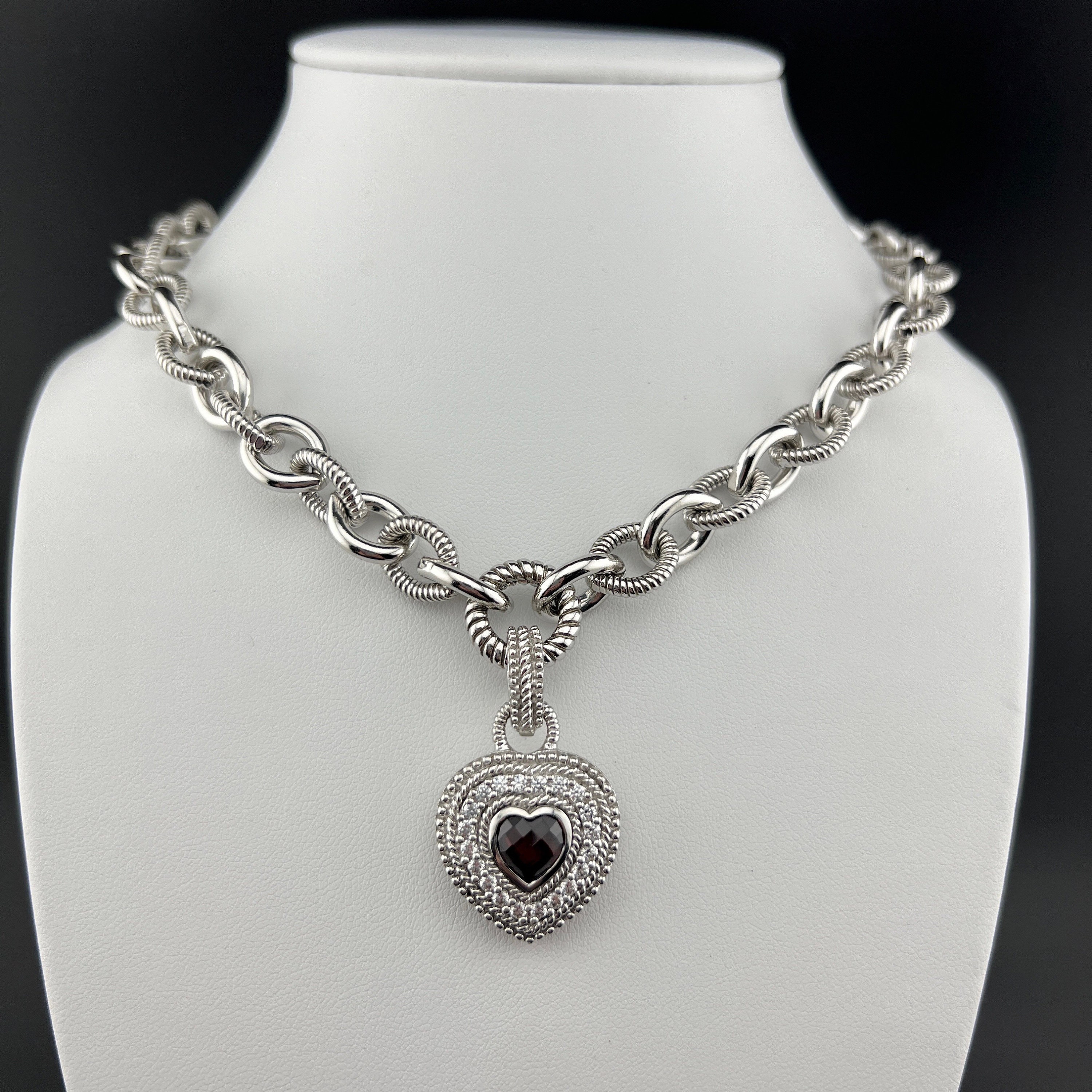 Estate Judith Ripka Purple Garnet Heart & Cubic Zirconia