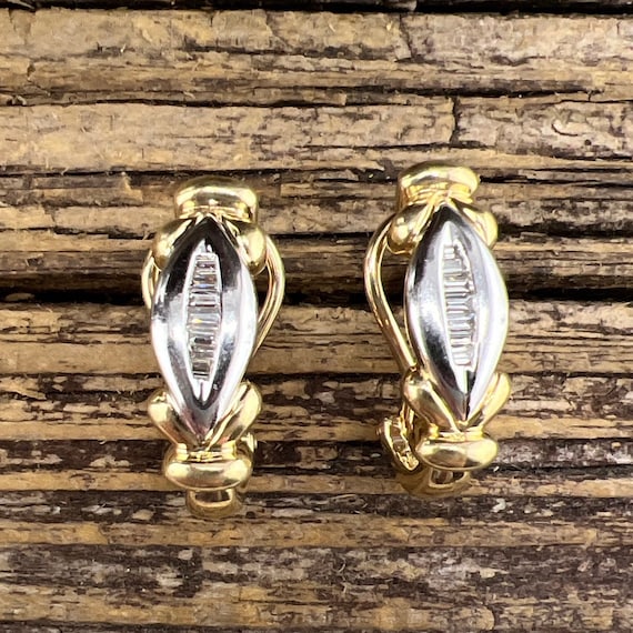 Vintage Estate 14k Duo Toned Diamond Earrings - image 1