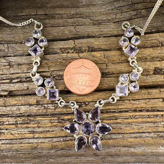 Vintage Estate Amethyst Flower 925 Sterling Silve… - image 5