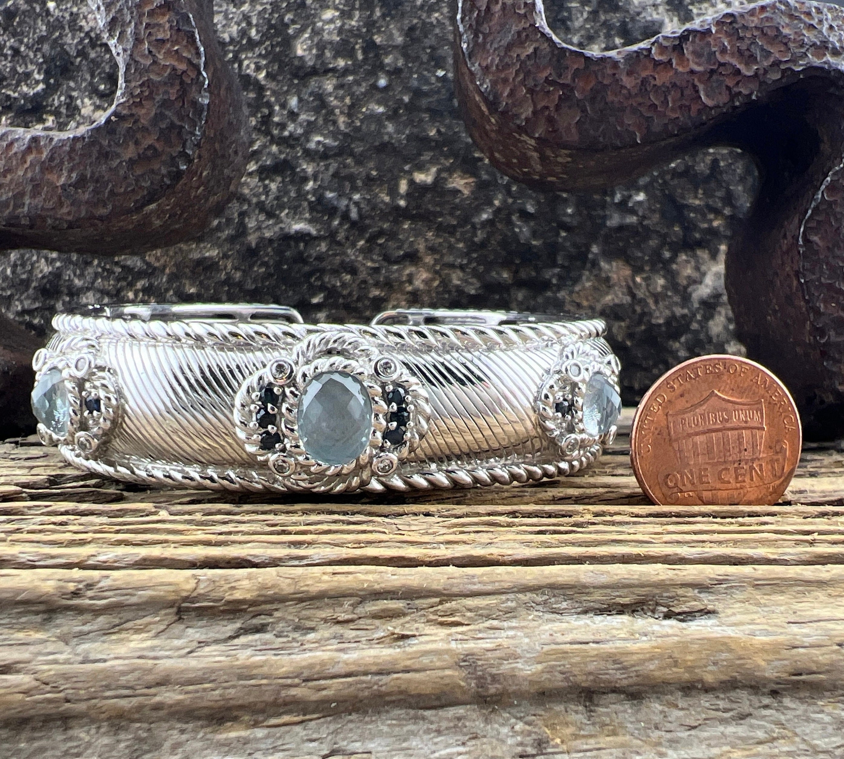 Vintage Judith Ripka Jade Doublet Cuff Bracelet: Sterling Silver