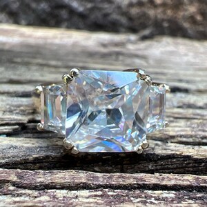 Vintage Estate Cubic Zirconia Gold Wash 925 Sterling Silver Ring