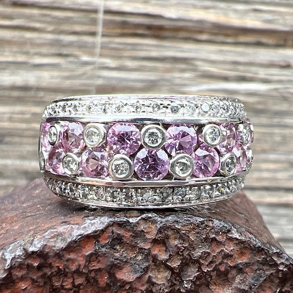 Vintage Estate 14k Diamond and Pink Sapphire Gold 