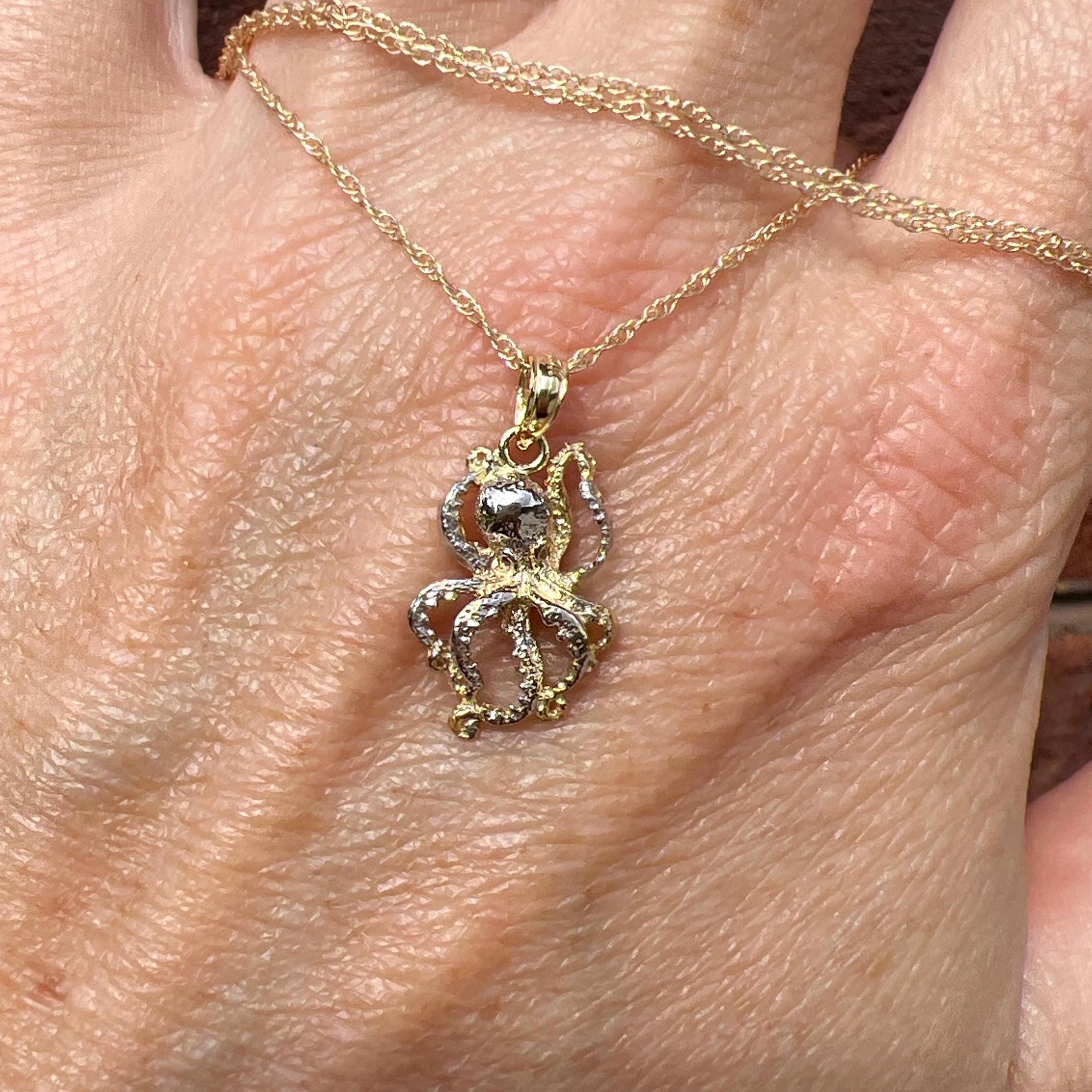 10k Yellow Gold Octopus Pendant Necklace: 18 Inches - Etsy
