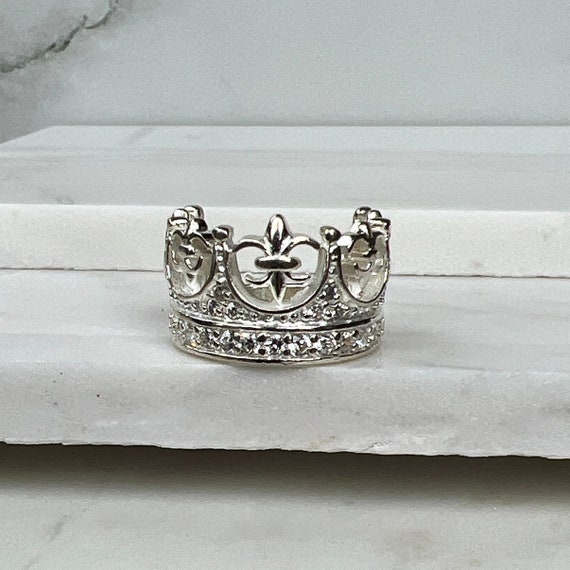 Sterling Silver Cubic Zirconia Crown Ring - image 1