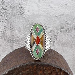Carolyn Pollack Relios Inlay Sterling Silver Ring - Vintage Estate - US Size 6