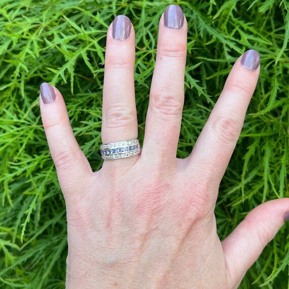 Bague Art Déco Imposante En Argent 925 Avec Topaze Blanche Et Iolite - Neuve étiquetée