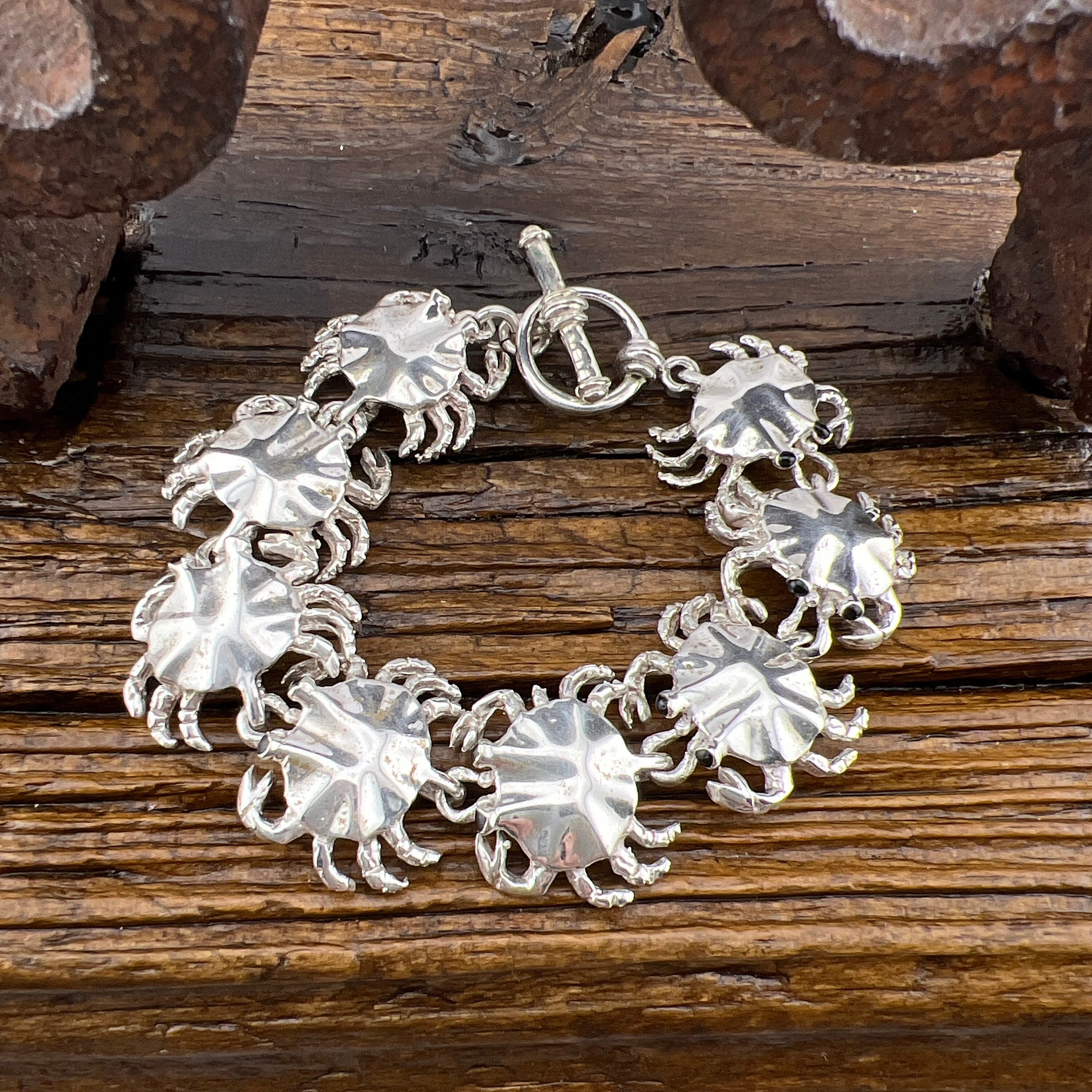 Heavy Crab Parade 925 Sterling Silver Tennis Bracelet - Vintage