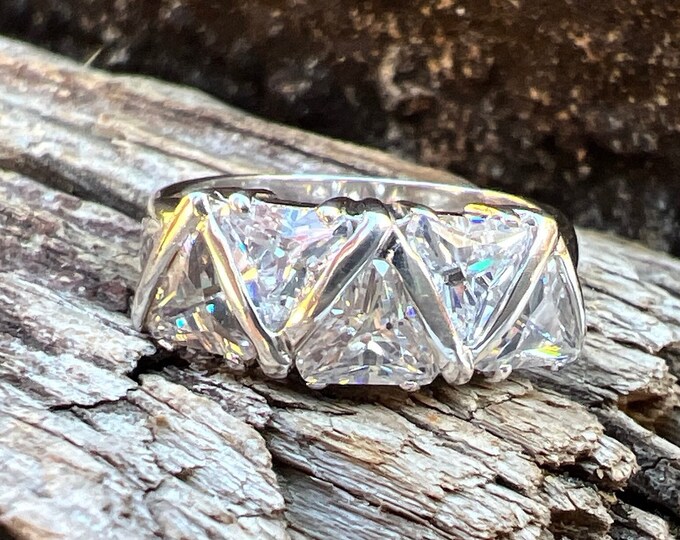 Vintage Estate Trillion Cut Cubic Zirconia 925 Sterling Silver Ring Etsy