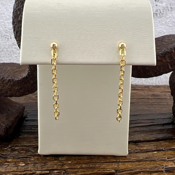 14k Mixed Chain Link Yellow Gold Dangle Earrings - Midas