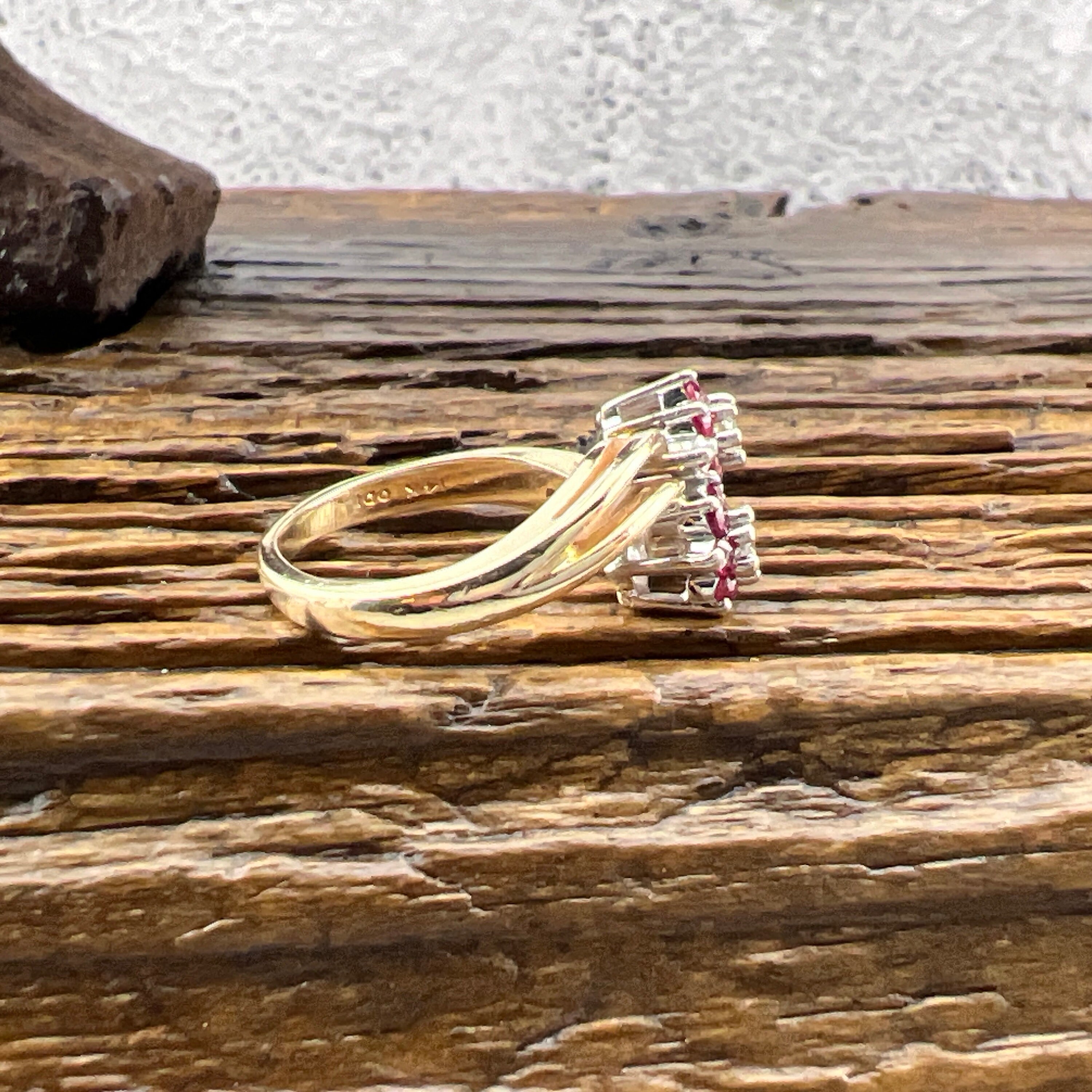 14k Ruby and Diamond Yellow Gold Flower Ring - Estate - US Size 6 - Etsy