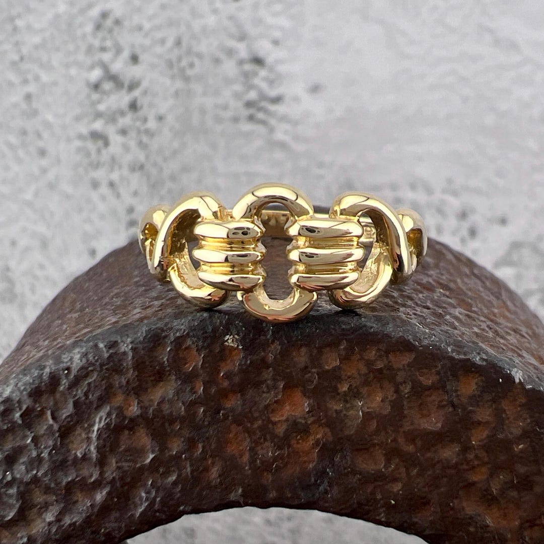 Golden Rings With Chain 14K Yellow Gold Chain / Knot / Link Ring - US Size 6.75 - Etsy