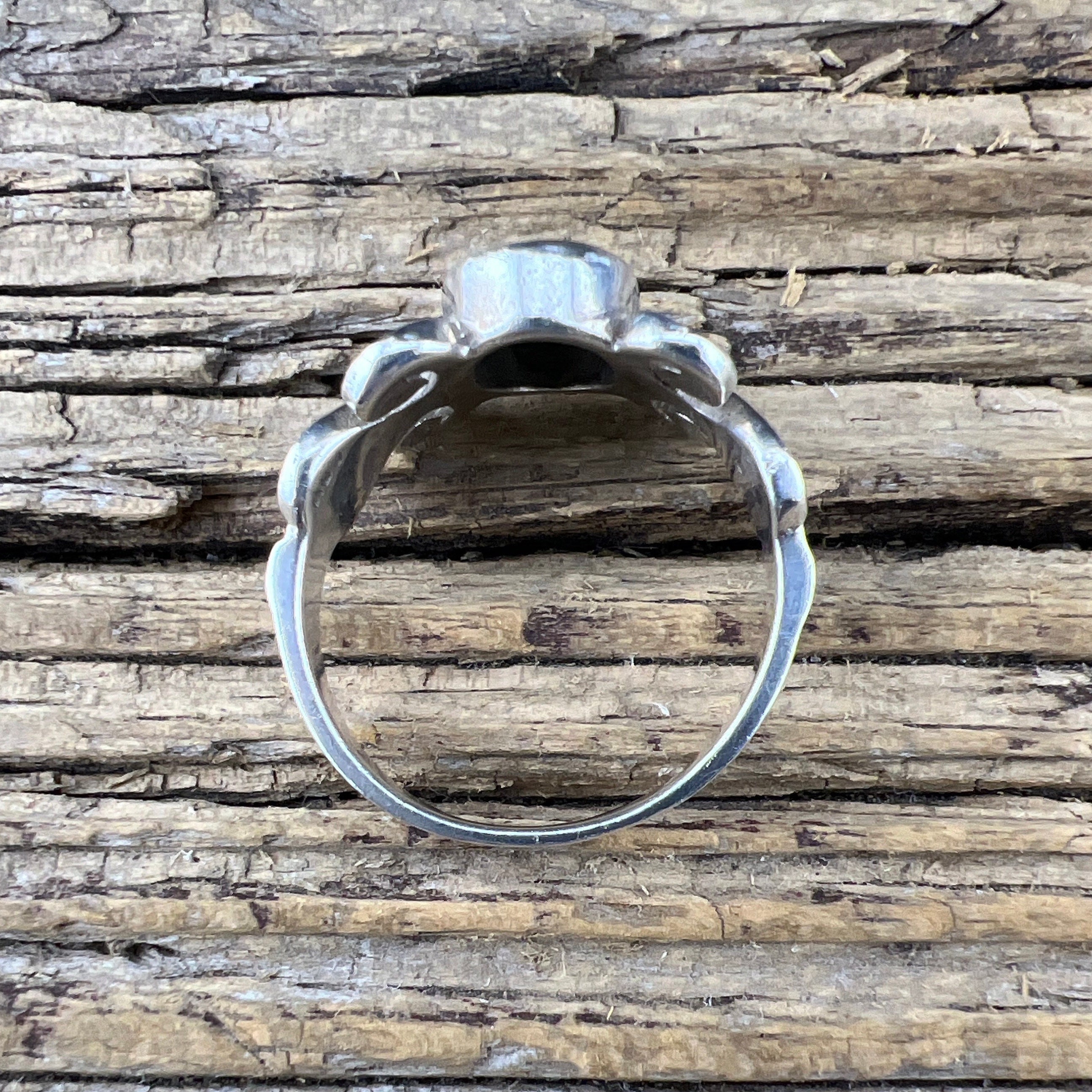 Bague Ancienne En Argent Massif 925 Avec Décor Abalone - Taille 59