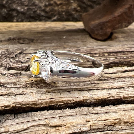 Vintage Estate Canary Yellow Cubic Zirconia Accen… - image 2