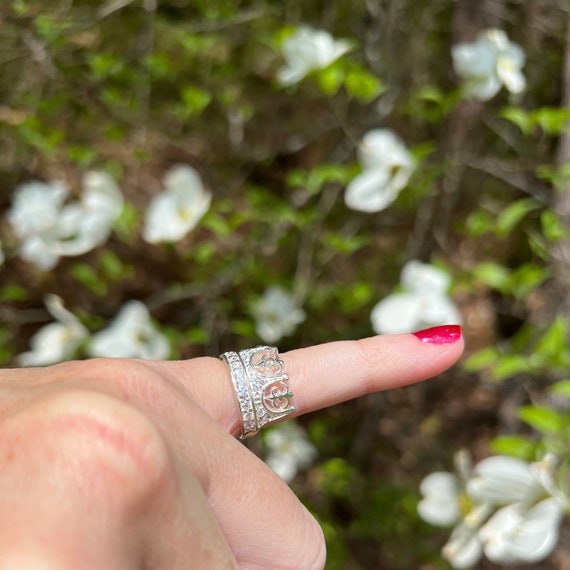 Sterling Silver Cubic Zirconia Crown Ring - image 7