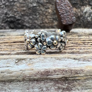 Authentic Pandora Flower 925 Sterling Silver Accented by 14k Gold Eternity Band Ring